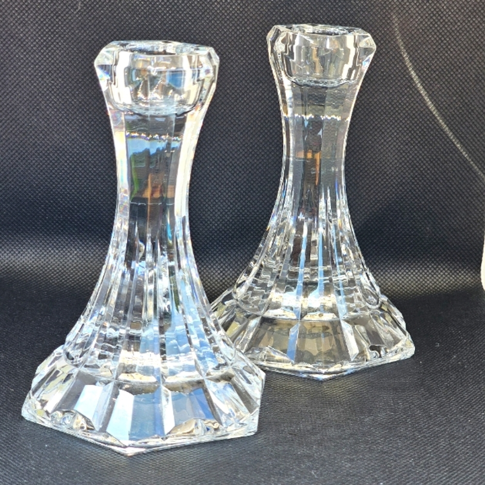 Two Mikasa crystal candleholder